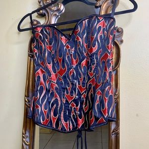 [SOLD] Black and red flame print corset